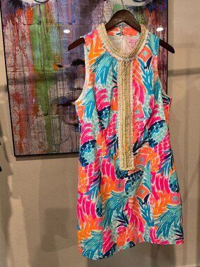 Lilly Pulitzer Mila Shift Dress Pink Pout Flamenco Size 16 Pineapple Print